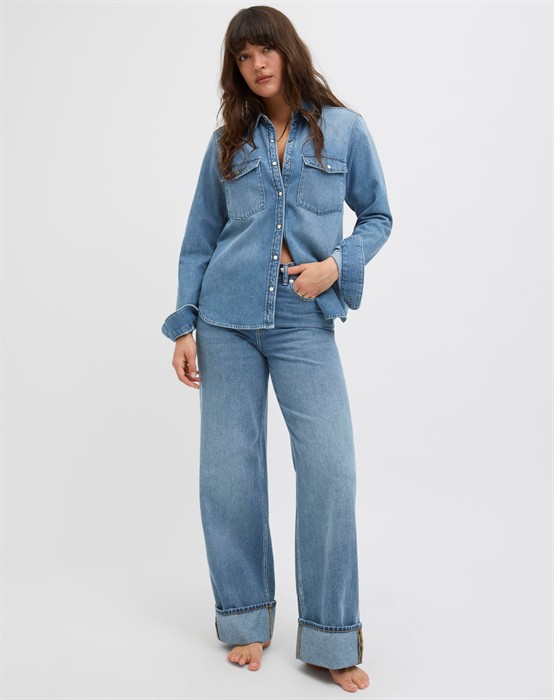 JXTokyo Wide Fold HW Jeans - Medium Blue Denim